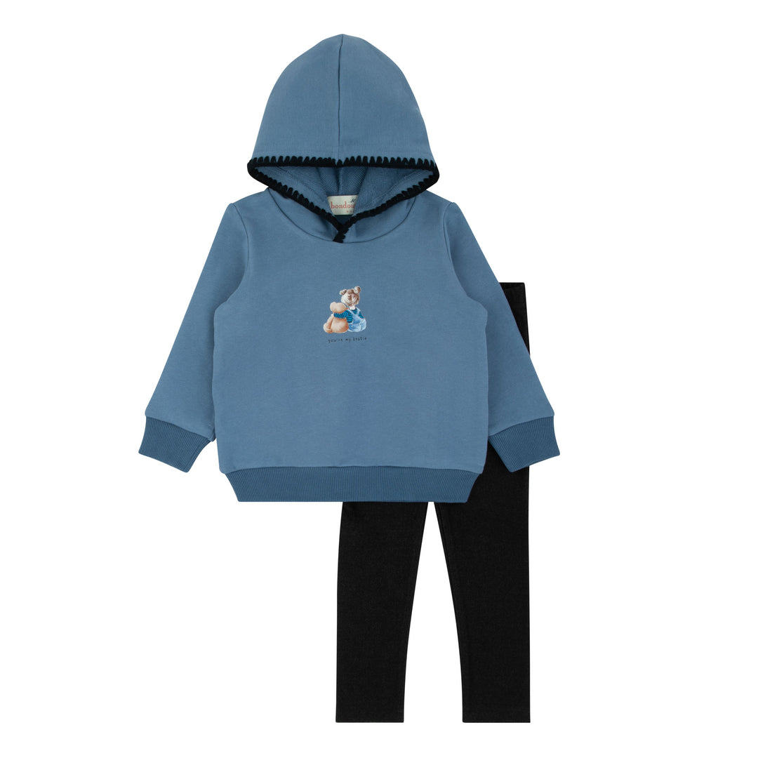 set outfit boy print hooded top and legging - dark blue