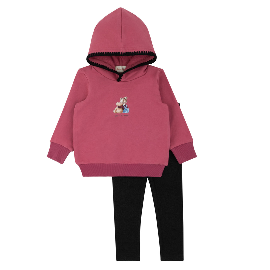 set outfit girl print hooded top and legging - raspberry