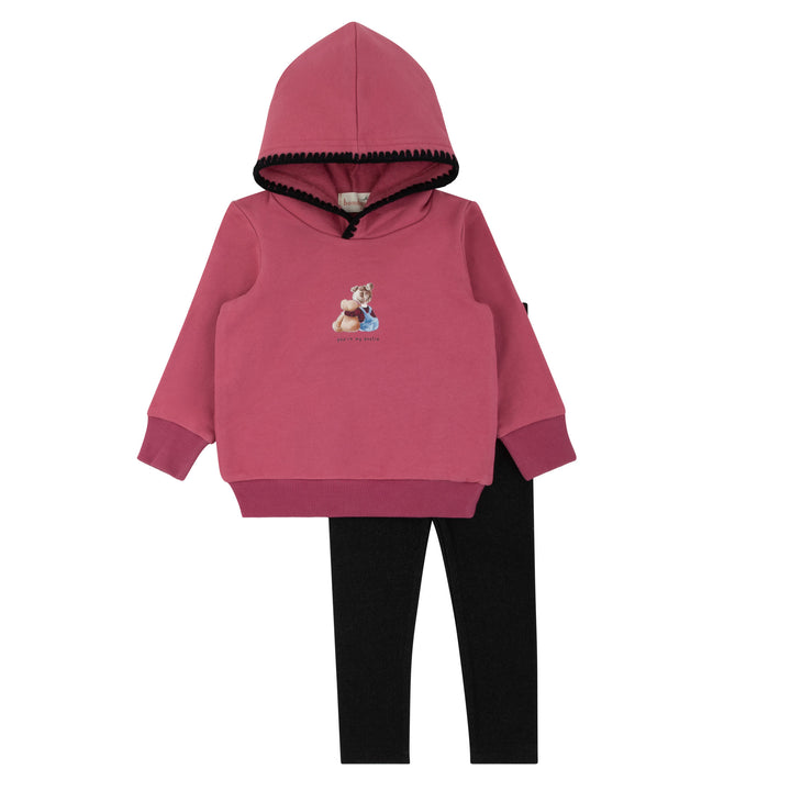set outfit girl print hooded top and legging - raspberry