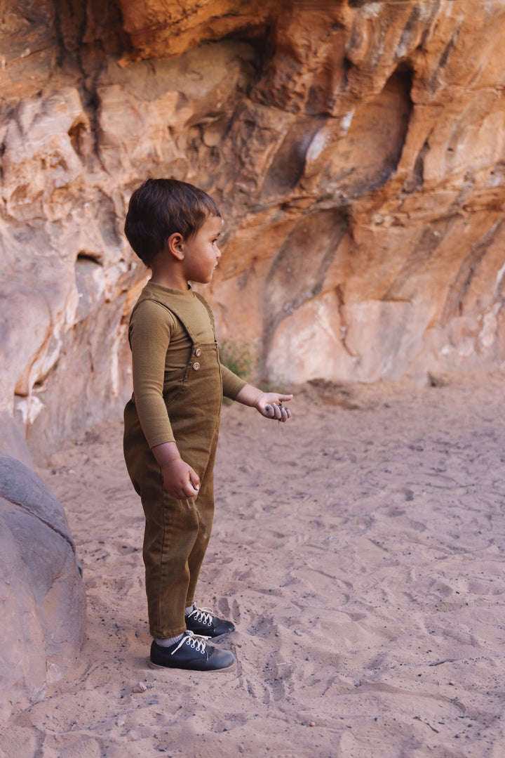 one piece chambray long crossback overalls - green bronze