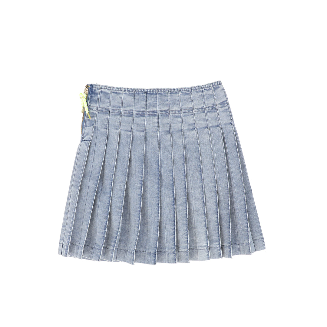 skirt pleated with size zipper - light blue denim
