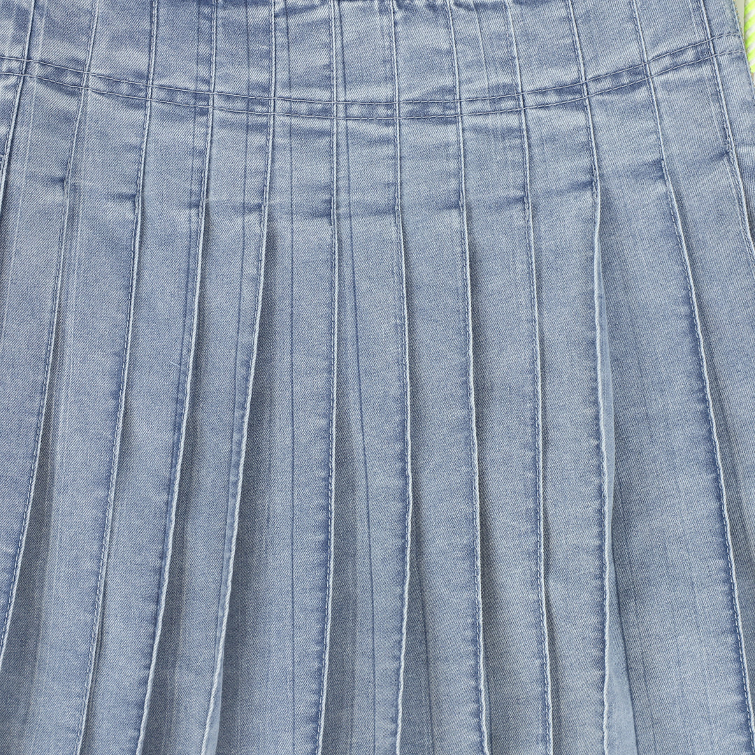 skirt pleated with size zipper - light blue denim
