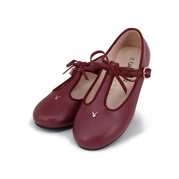 shoes bella leather bow t straps - cherry leather