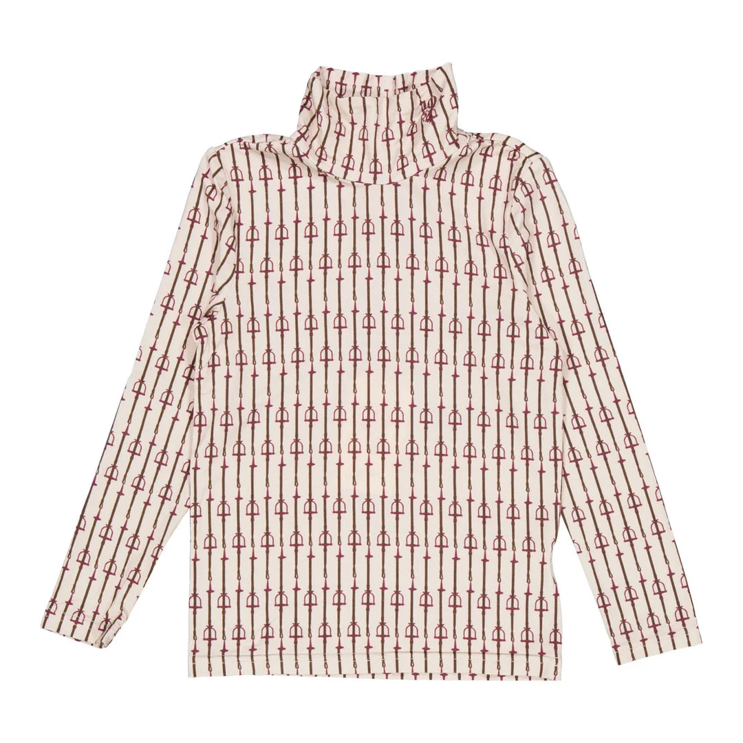 top l/s buckle print turtleneck - white/burgundy