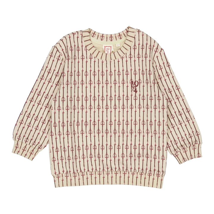 top l/s buckle print sweatshirt - white/burgundy