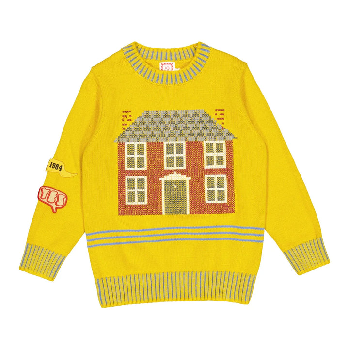 top l/s house graphic sweater - mustard