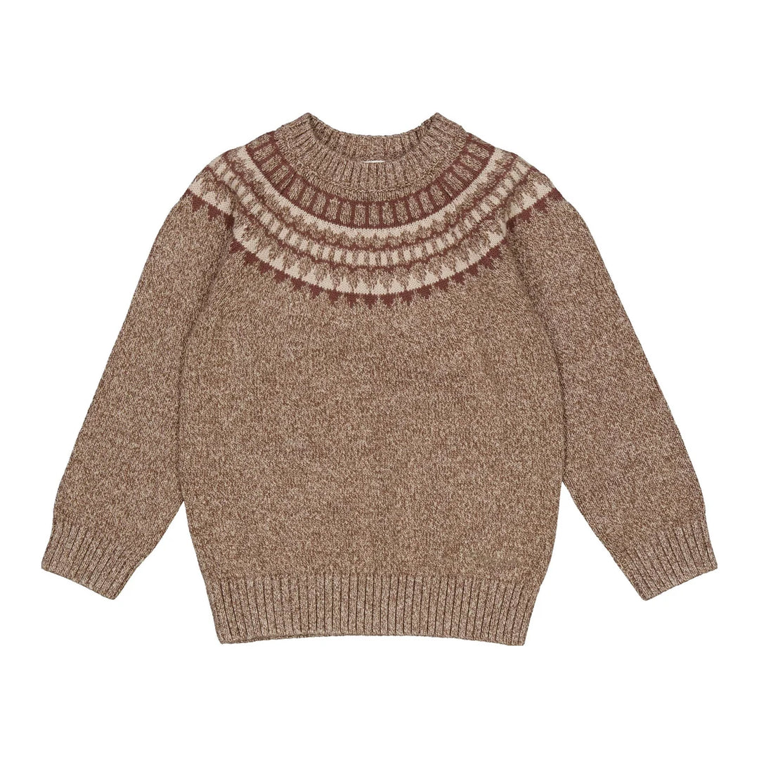 top l/s fairisle sweater - brown