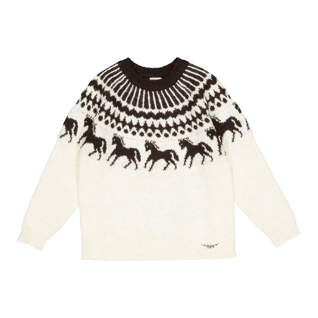 top l/s fairisle horse sweater - cream/black