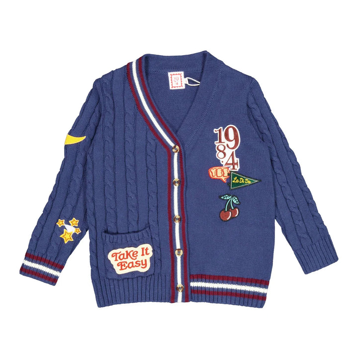 cardigan patchwork cable - navy