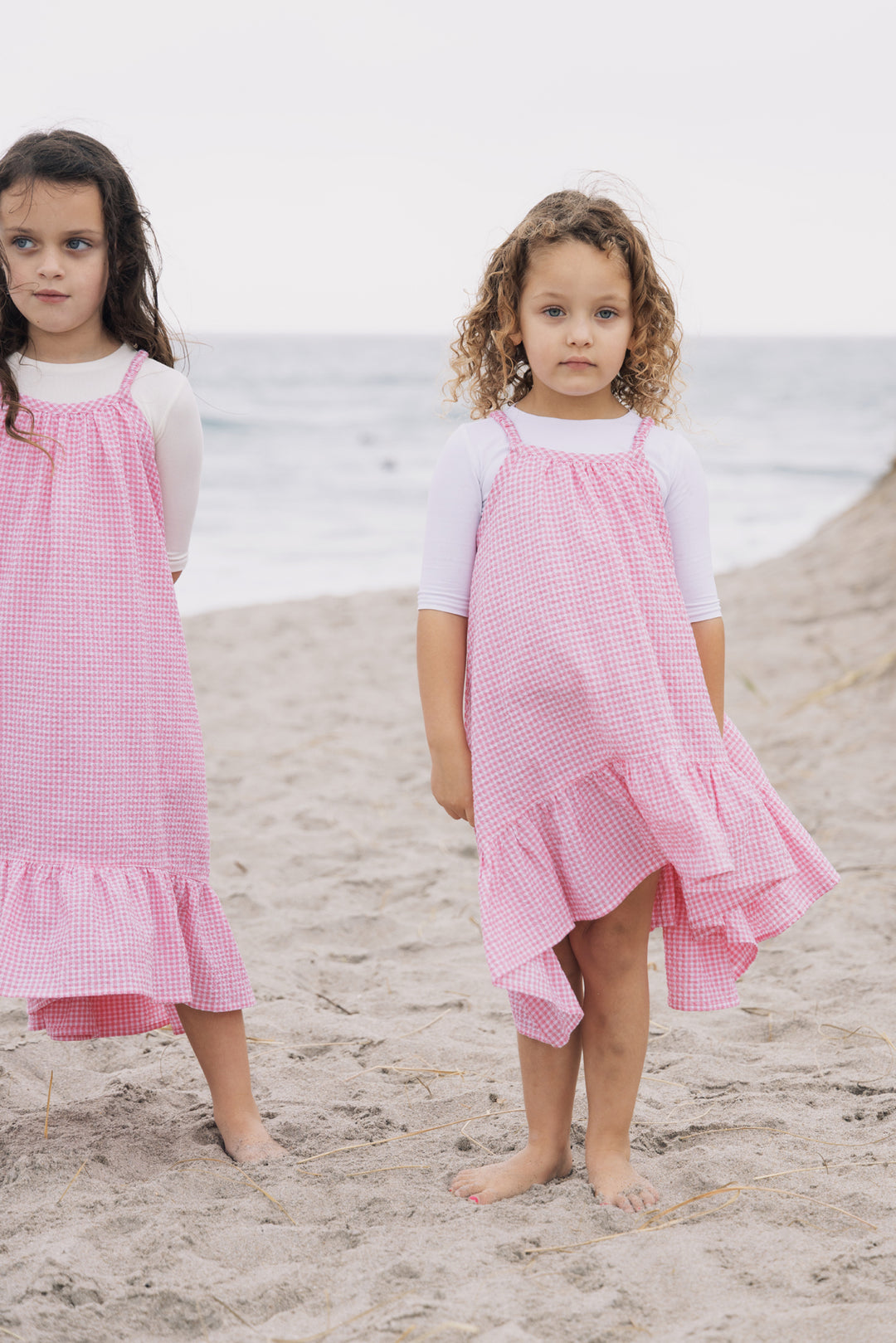 maxi dress gingham coral - hot pink