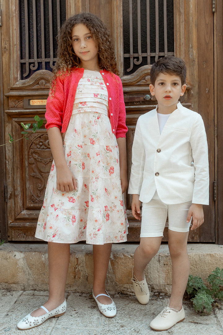 cardigan pointelle scalloped edge - coral