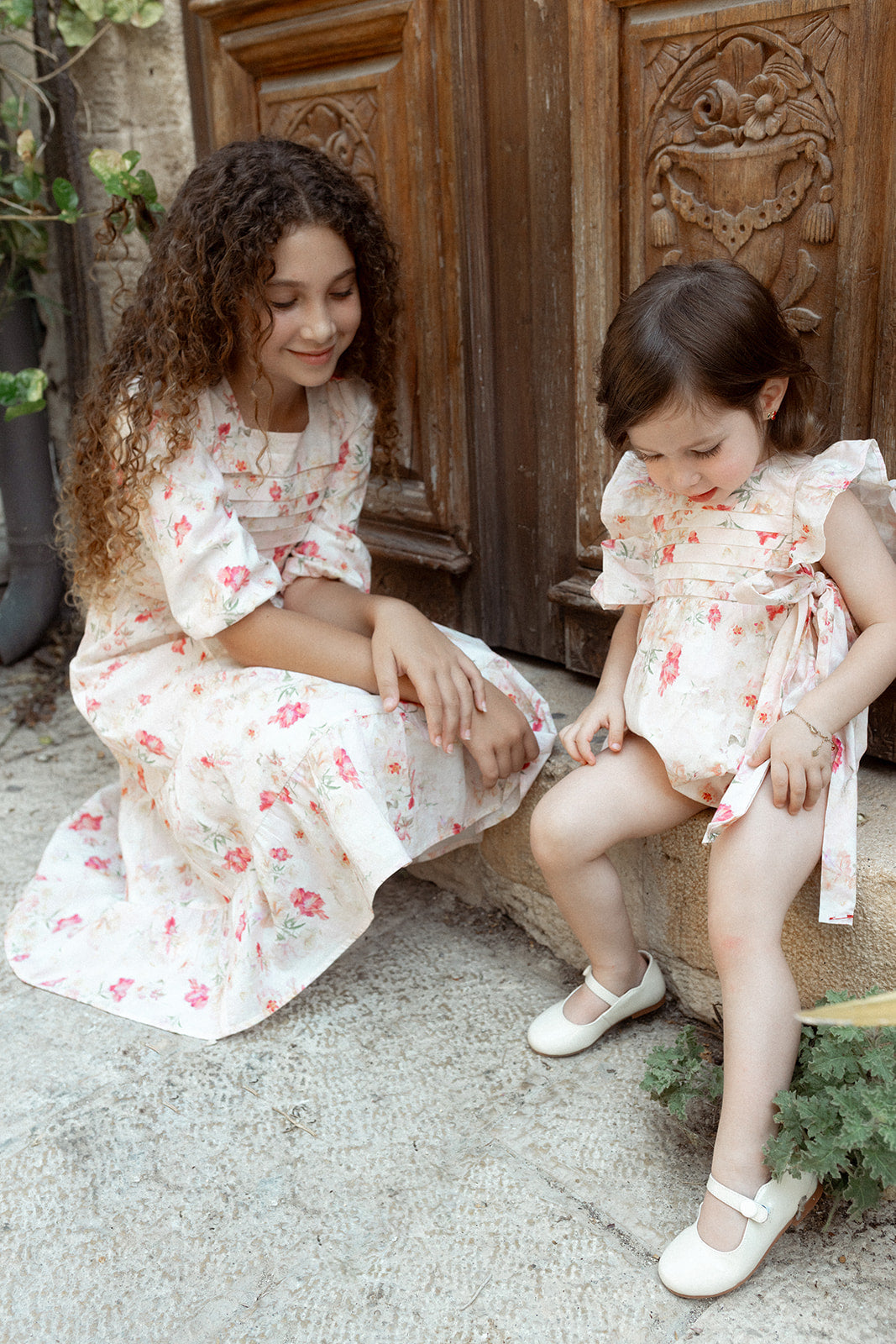 dress watercolor floral waisted tuck - peach