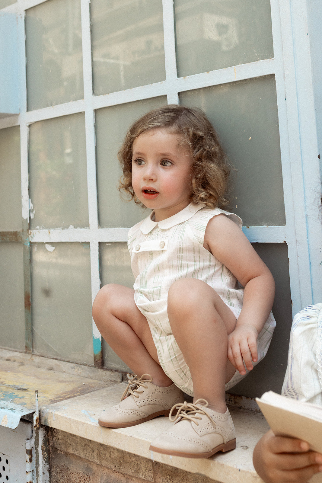 one piece distress striped smocked romper - blue