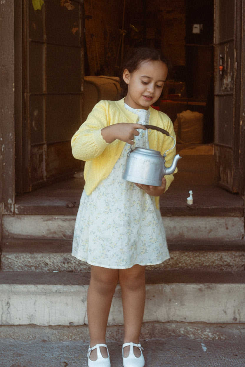 cardigan pointelle scalloped edge - yellow