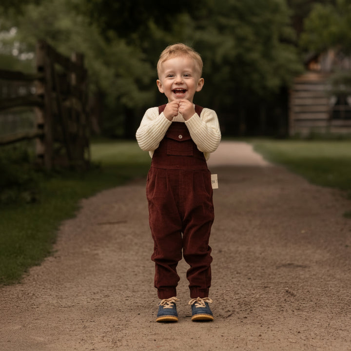 one piece corduroy front pocket overalls - brick