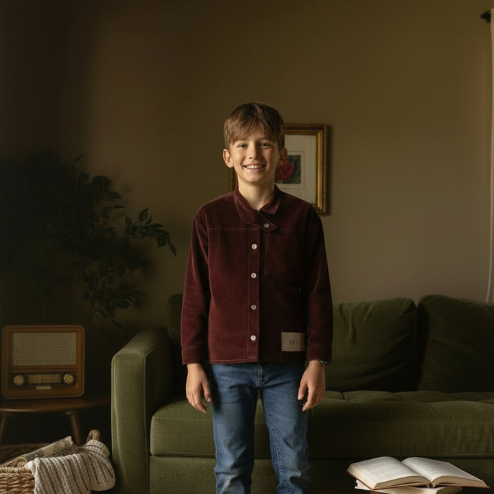 shirt l/s corduroy cross collar - brick