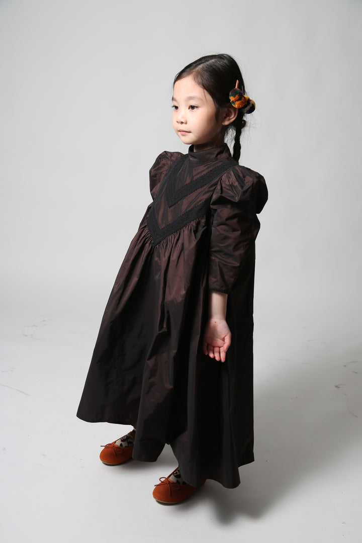 dress tafetta lace yoke - raisin