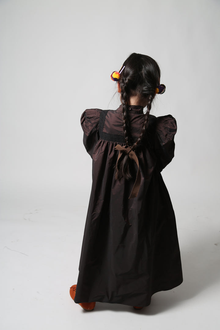 dress tafetta lace yoke - raisin