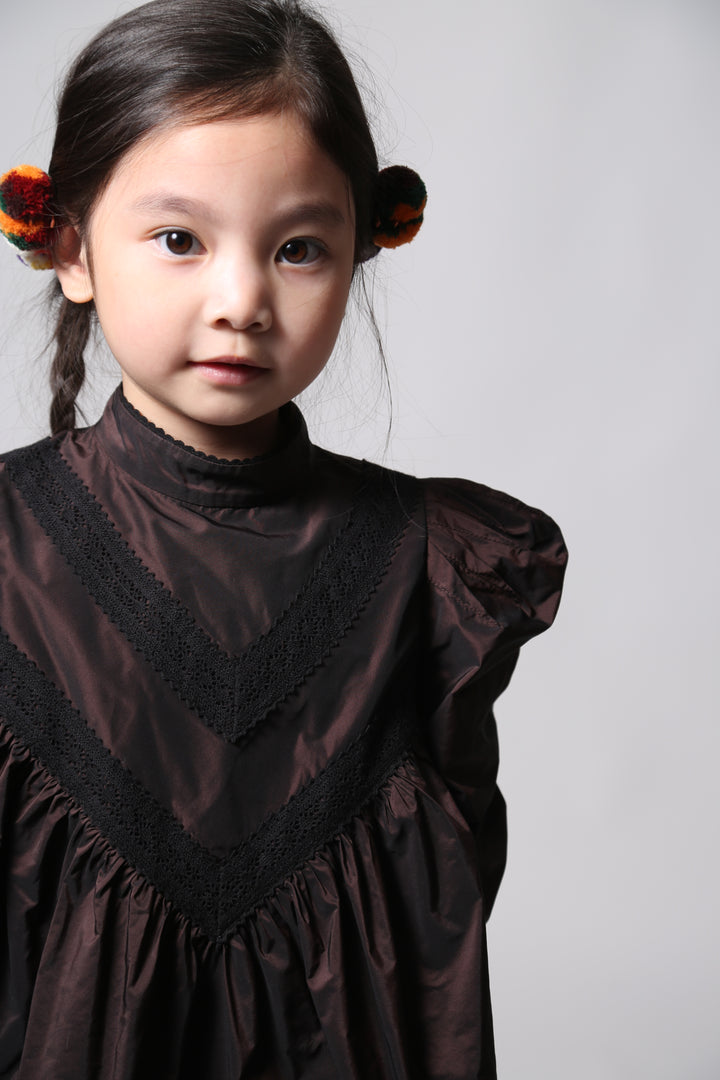 dress tafetta lace yoke - raisin