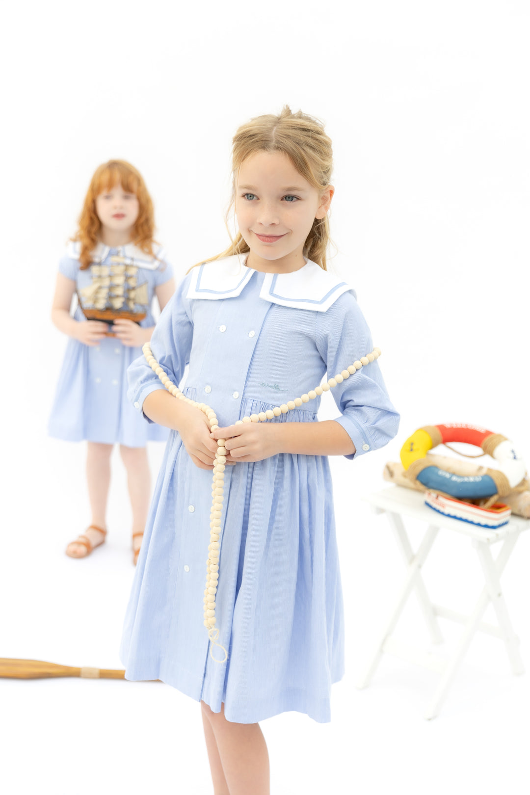 dress double breasted pinstriped with large collar - light blue