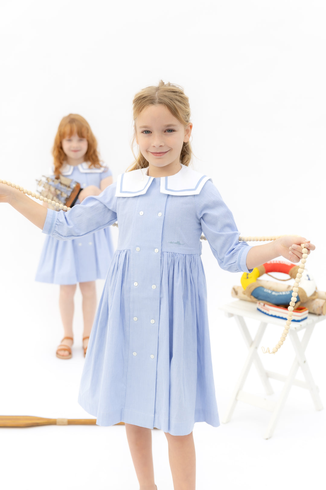 dress double breasted pinstriped with large collar - light blue