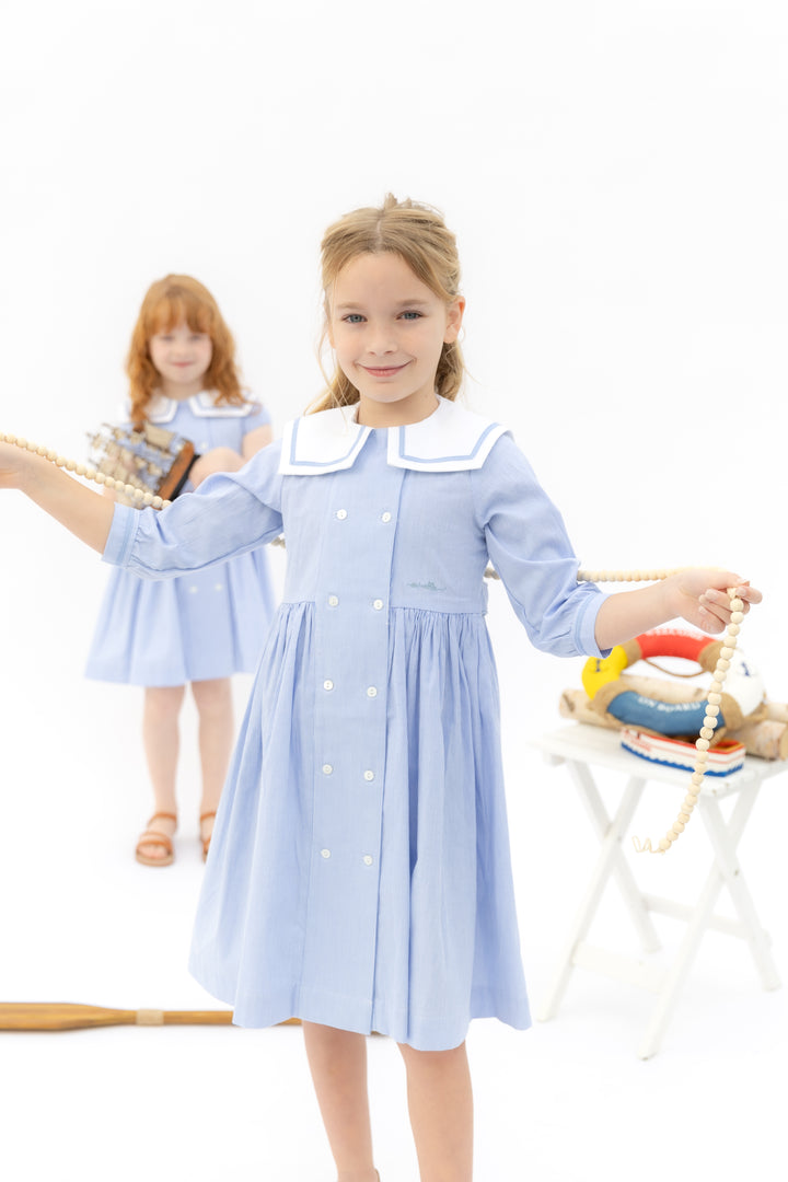 dress double breasted pinstriped with large collar - light blue