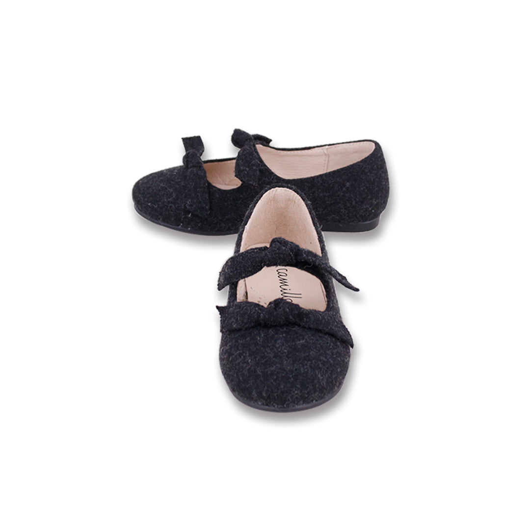 shoes double bow mary jane wool - grey/black