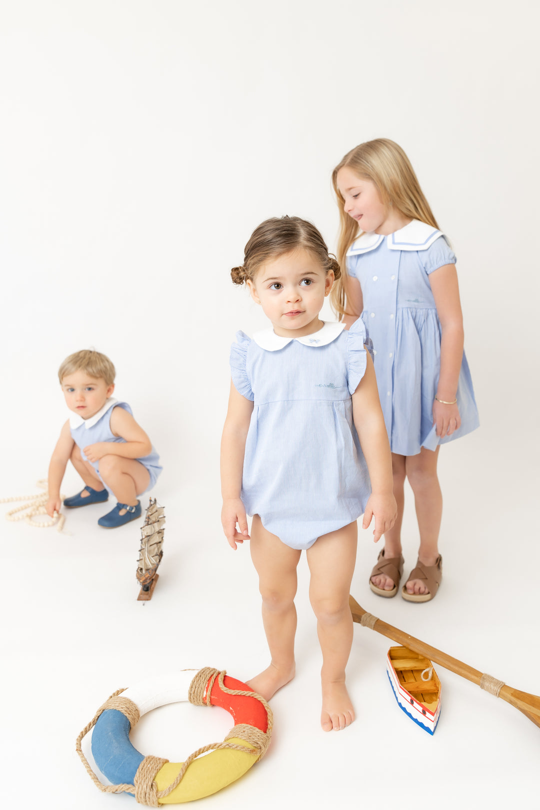 one piece pinstriped bubble romper - light blue