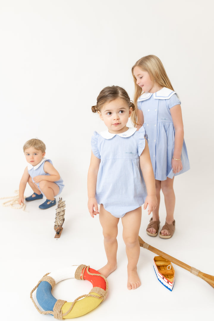 one piece pinstriped bubble romper - light blue