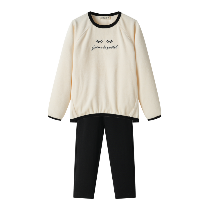 jaime le pastel velour pajama - cream colorblock