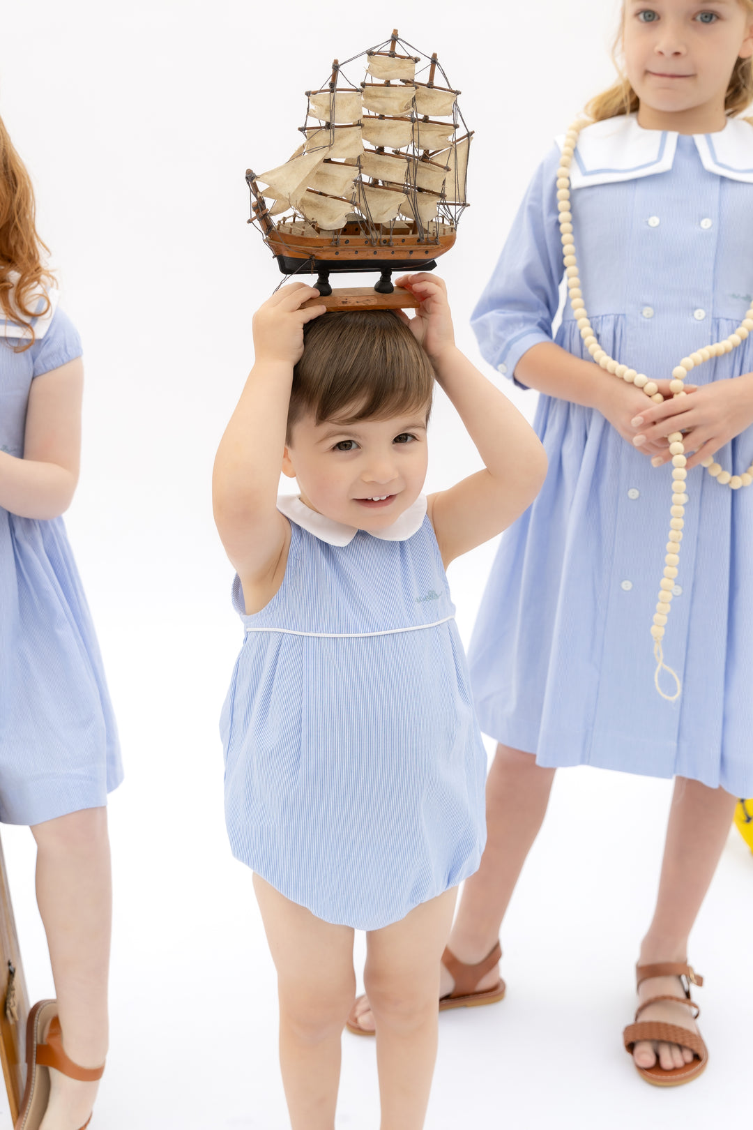 one piece pinstriped collared bubble romper - light blue