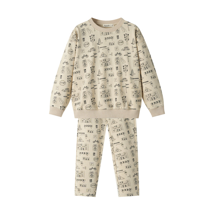 traffic print pajama - oatmeal