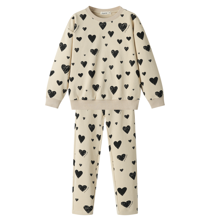 heart print pajama - oatmeal