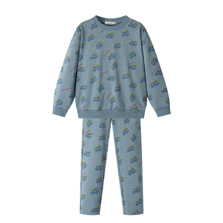 slipper print pajama - dusty blue