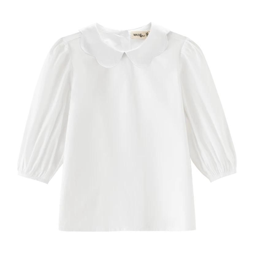 shirt l/s scalloped collar - white