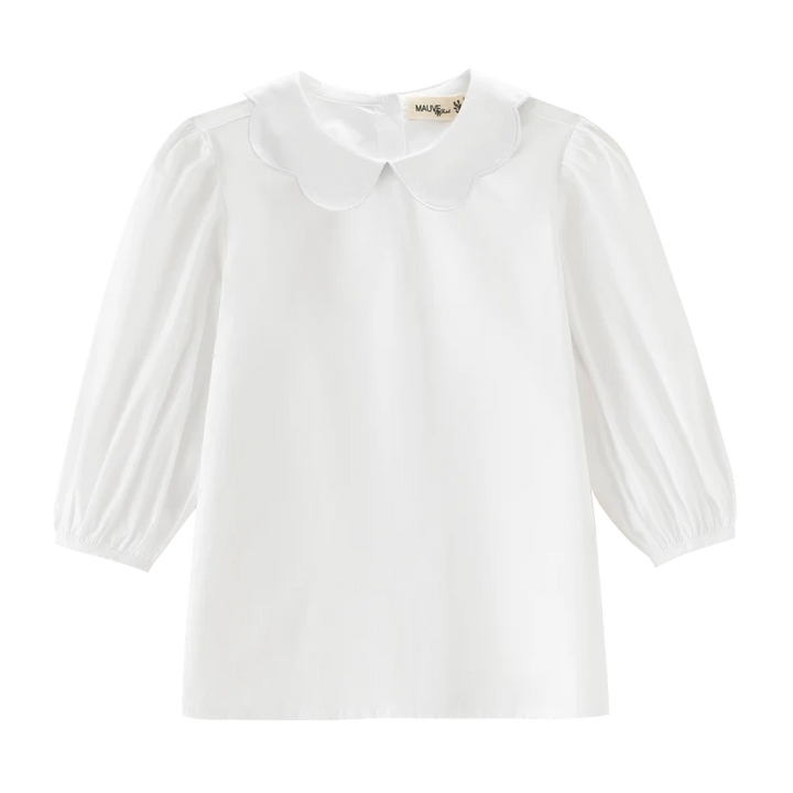 shirt l/s scalloped collar - white
