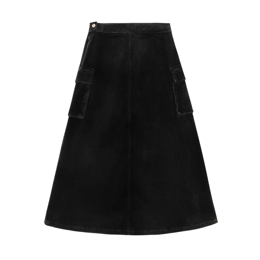 skirt corduroy with side pockets - black