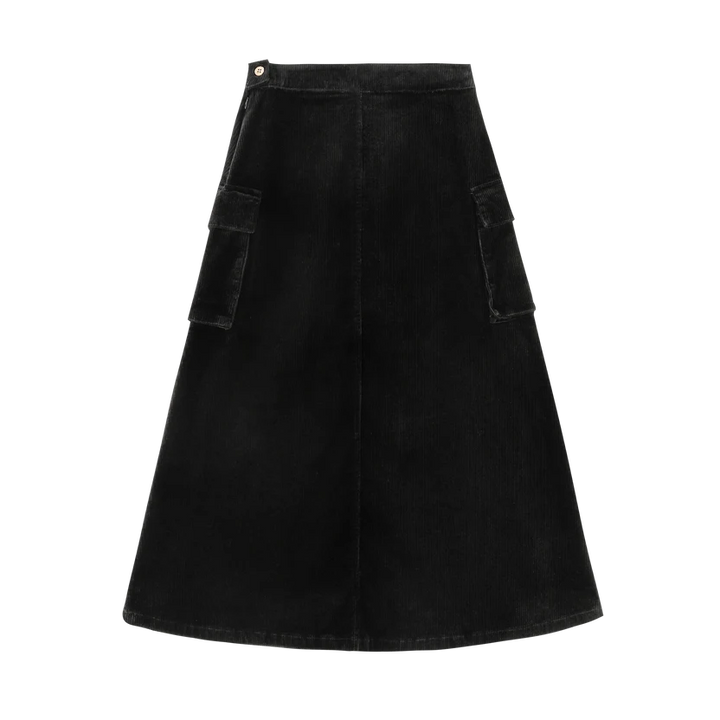 skirt corduroy with side pockets - black