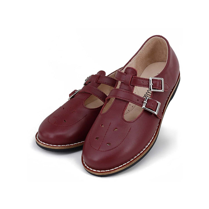 shoes estella clunky double t strap - burgundy nubuck