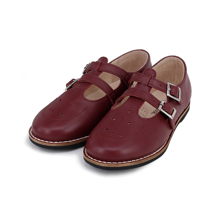 shoes estella clunky double t strap - burgundy nubuck