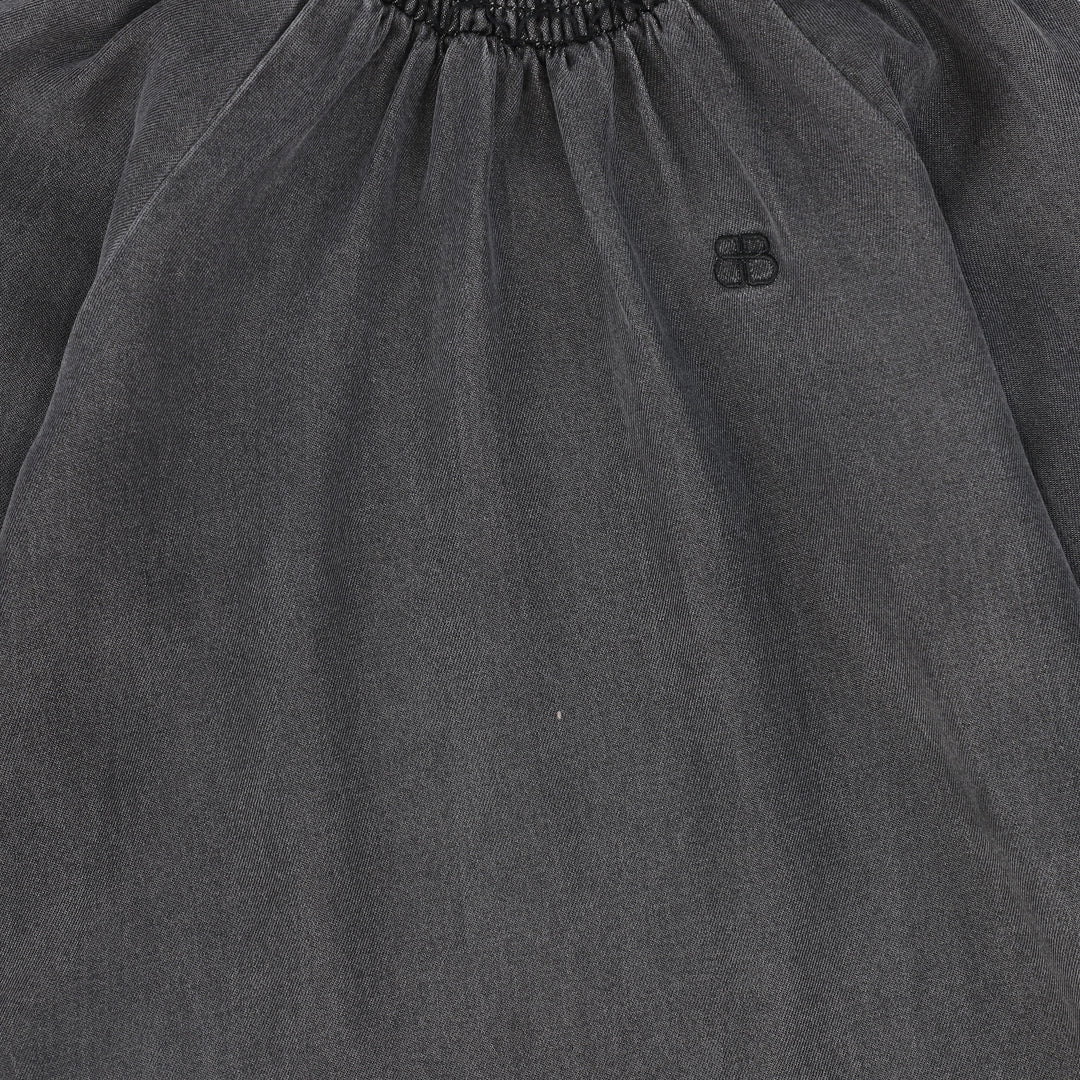 dress rouched trim with crest - black denim