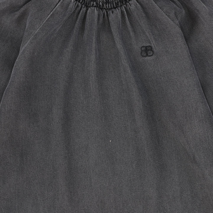 dress rouched trim with crest - black denim