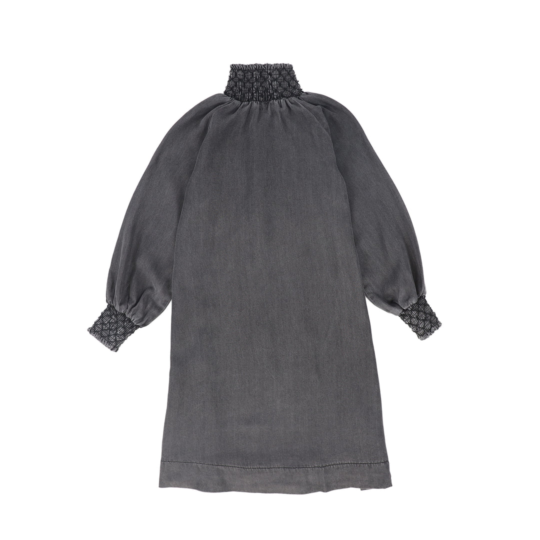 dress rouched trim with crest - black denim