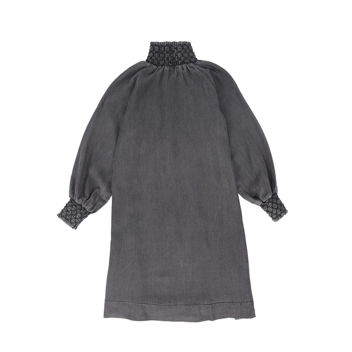 dress rouched trim with crest - black denim