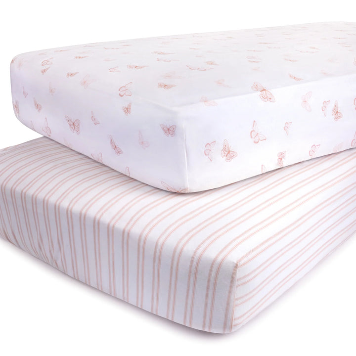 crib sheet butterfly with striped and toddler sheet 2 pack - pink butterfly/strpd