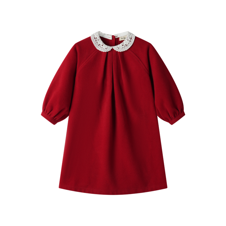 wool dress with crochet collar - red