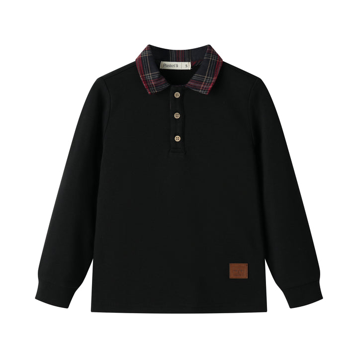 plaid collar polo sweatshirt - black