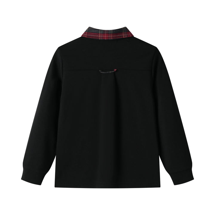 plaid collar polo sweatshirt - black