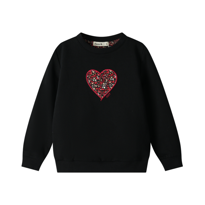 floral heart sweatshirt - black