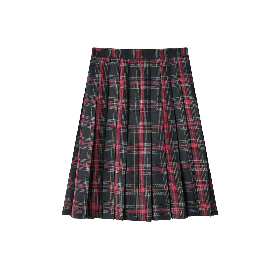 plaid pleated skirt - burgundy plaid